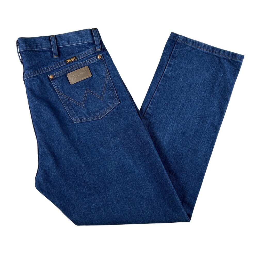 Wrangler Jeans Mens 38x32 Dark Wash Blue Regular Straight Denim Zip Fly T3MWZPW